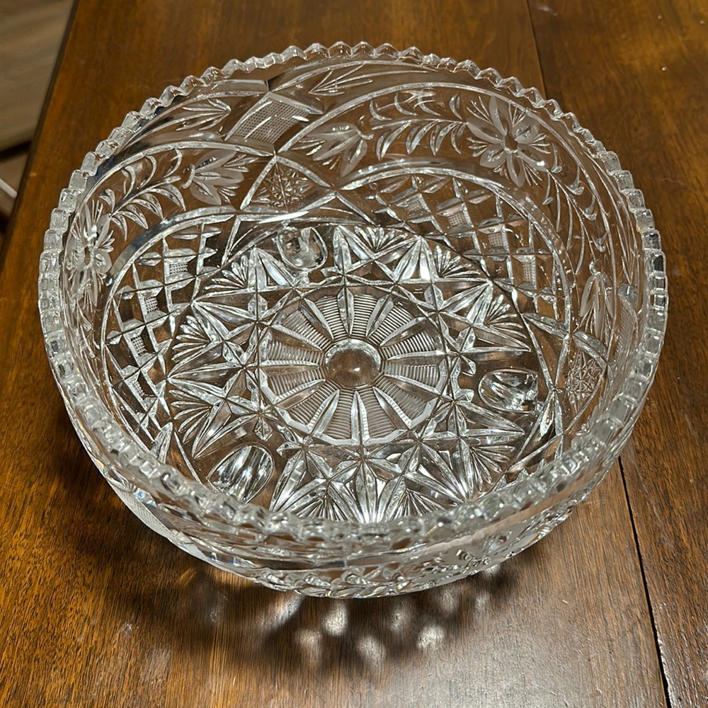 Vintage Eastern European cut glass footed bowl.